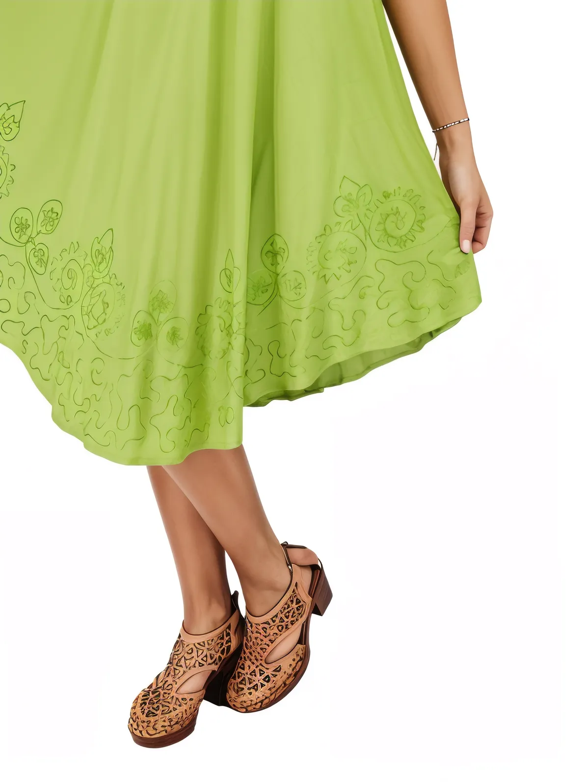 Antiqued Lime Green Boho Short Sleeve Flowy Dress – Loose Fit Tenku Designs