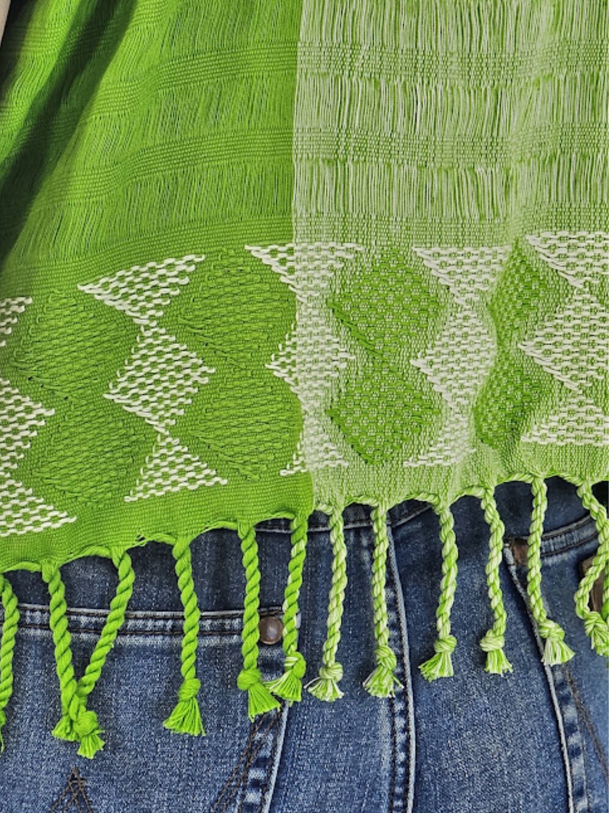 Authentic Handwoven Backstrap Loom Top with Brocade β Artisan - Made Blouse Lime Green - Tenku Designs