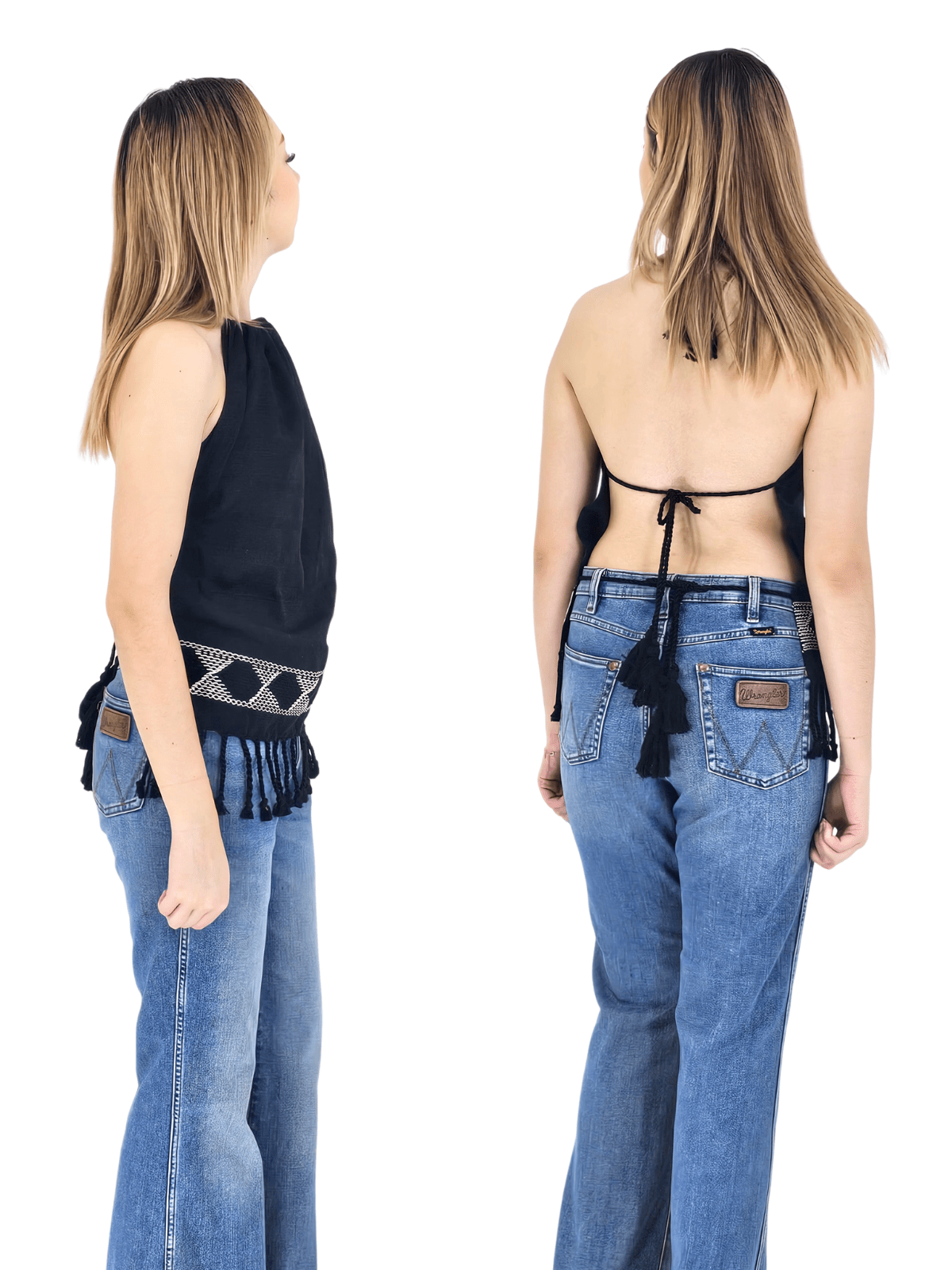 Backstrap Loom Backless Halter Top โ Handwoven with Raw Natural Thread | Sustainable Fashion Black - Tenku Designs