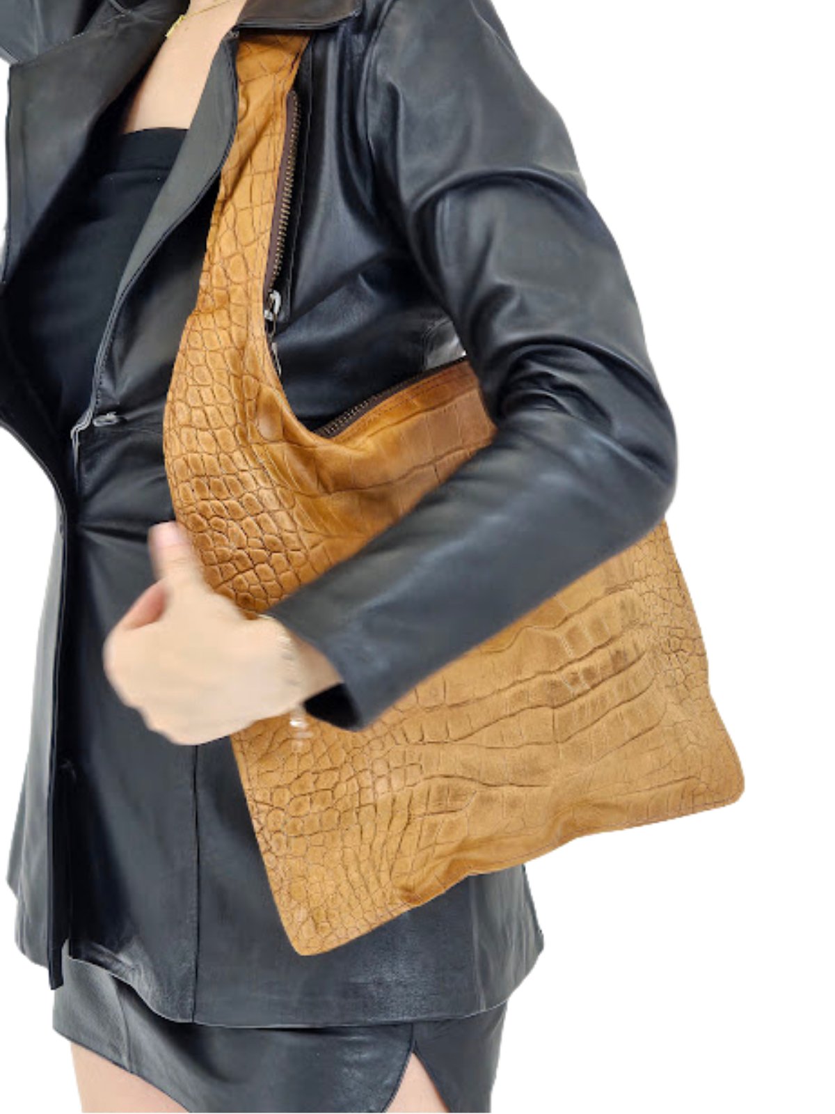 G Bag Crocodile Embossed Camel - Tenku Designs