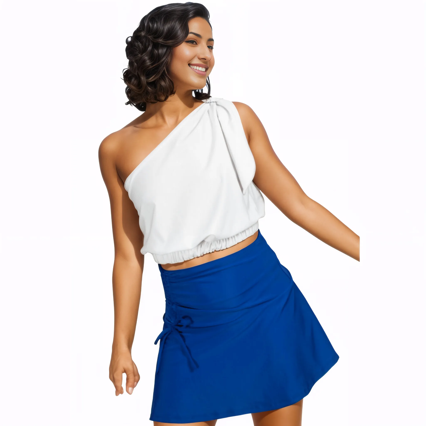 High - Rise Tummy Control Ruched Extra Mini Skirt – Adjustable Asymmetrical Drawstring Skirt Cobalt Blue - Tenku Designs