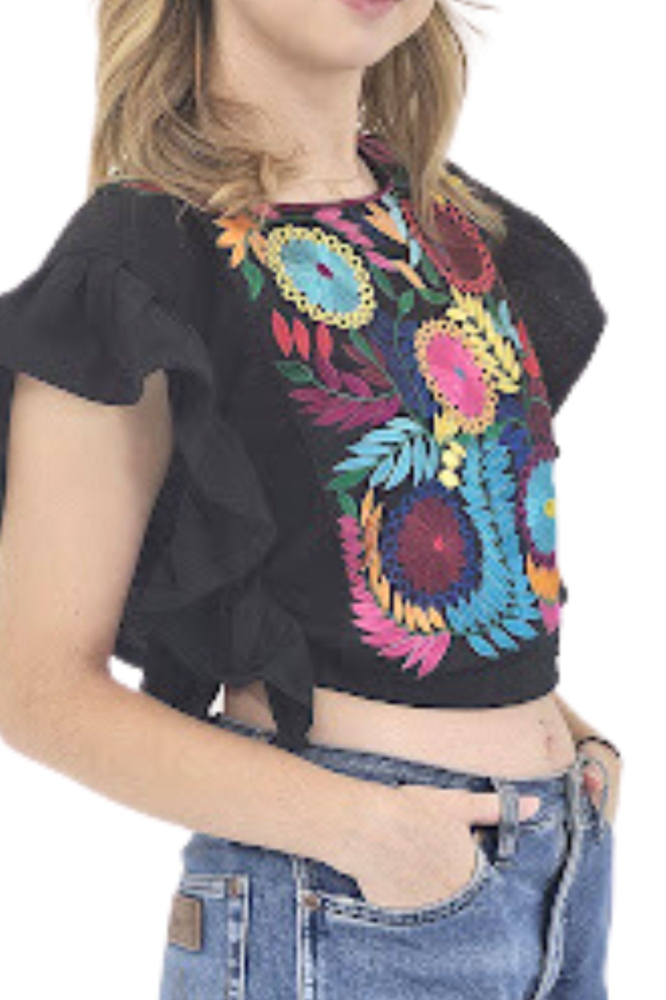 Mexican Folkloric Embrodered Top Flowers - Tenku Designs