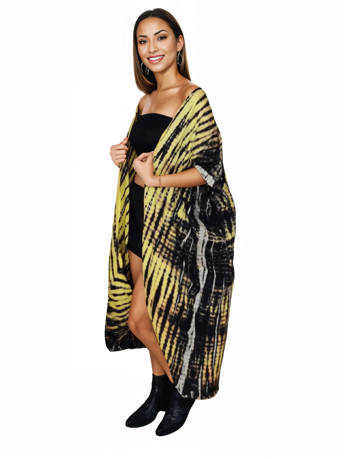 Yellow/Black Boho Tie - Dye Cardigan | Cozy & Chic - Tenku Designs