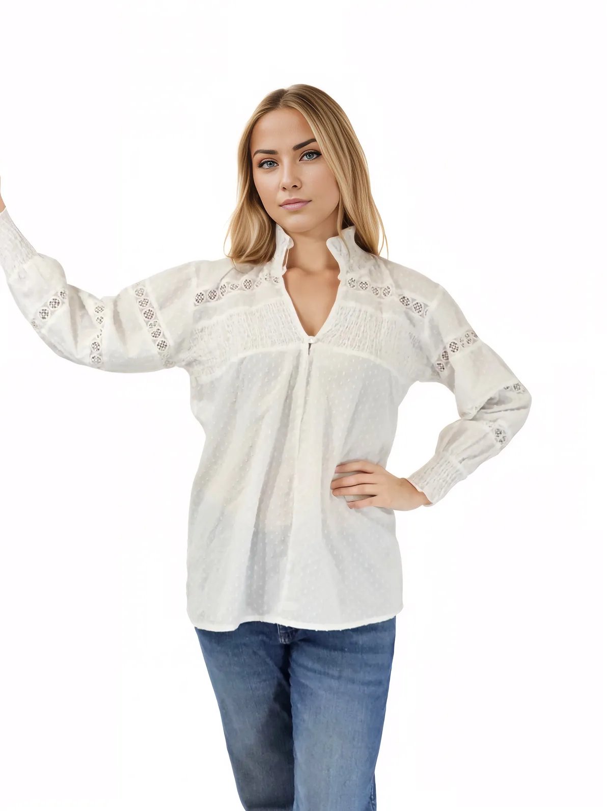 100% Cotton White Embroidered Blouse * - Tenku Designs