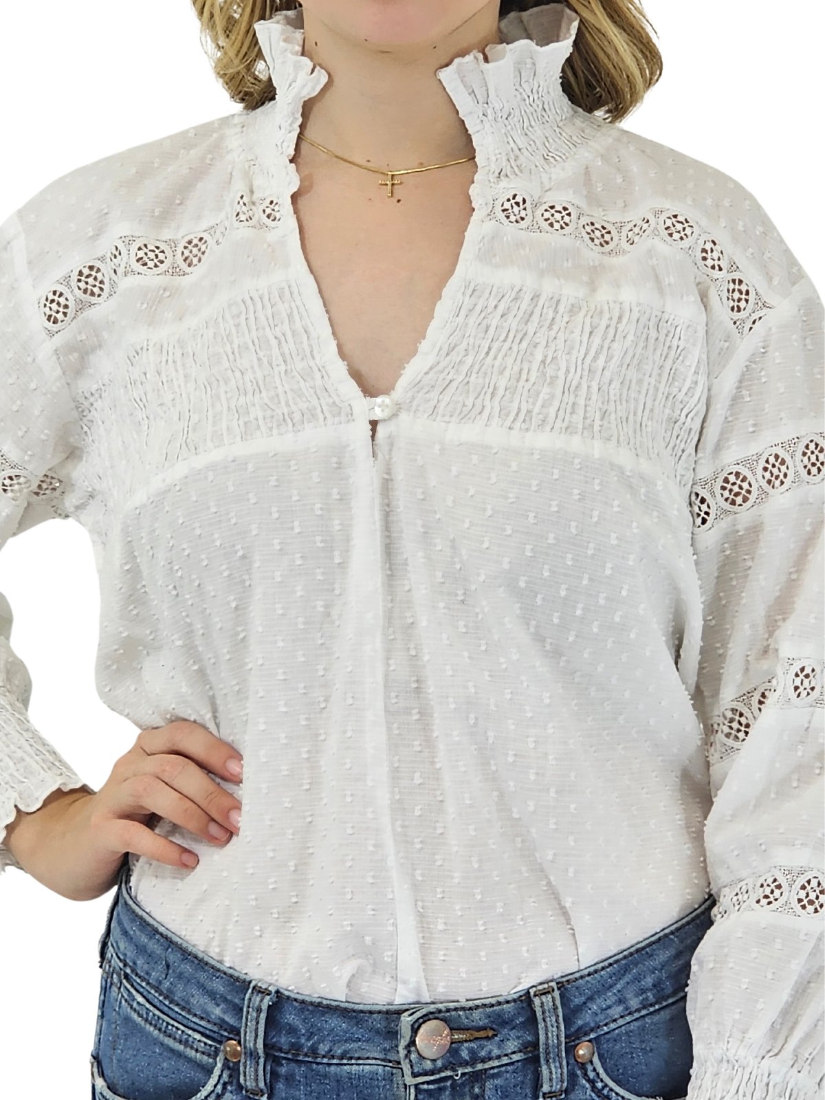 100% Cotton White Embroidered Blouse * - Tenku Designs