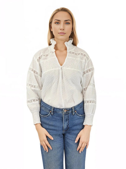 100% Cotton White Embroidered Blouse * - Tenku Designs