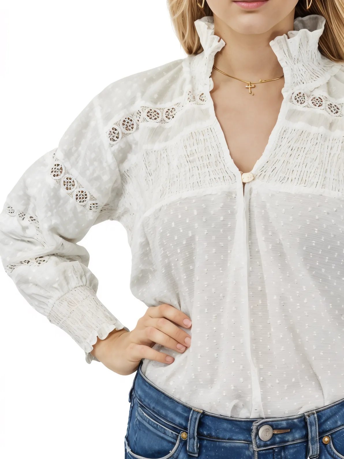 100% Cotton White Embroidered Blouse * - Tenku Designs