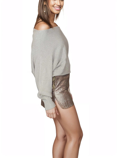 Handcrafted Lambskin Leather Round Mini Skirt Gold