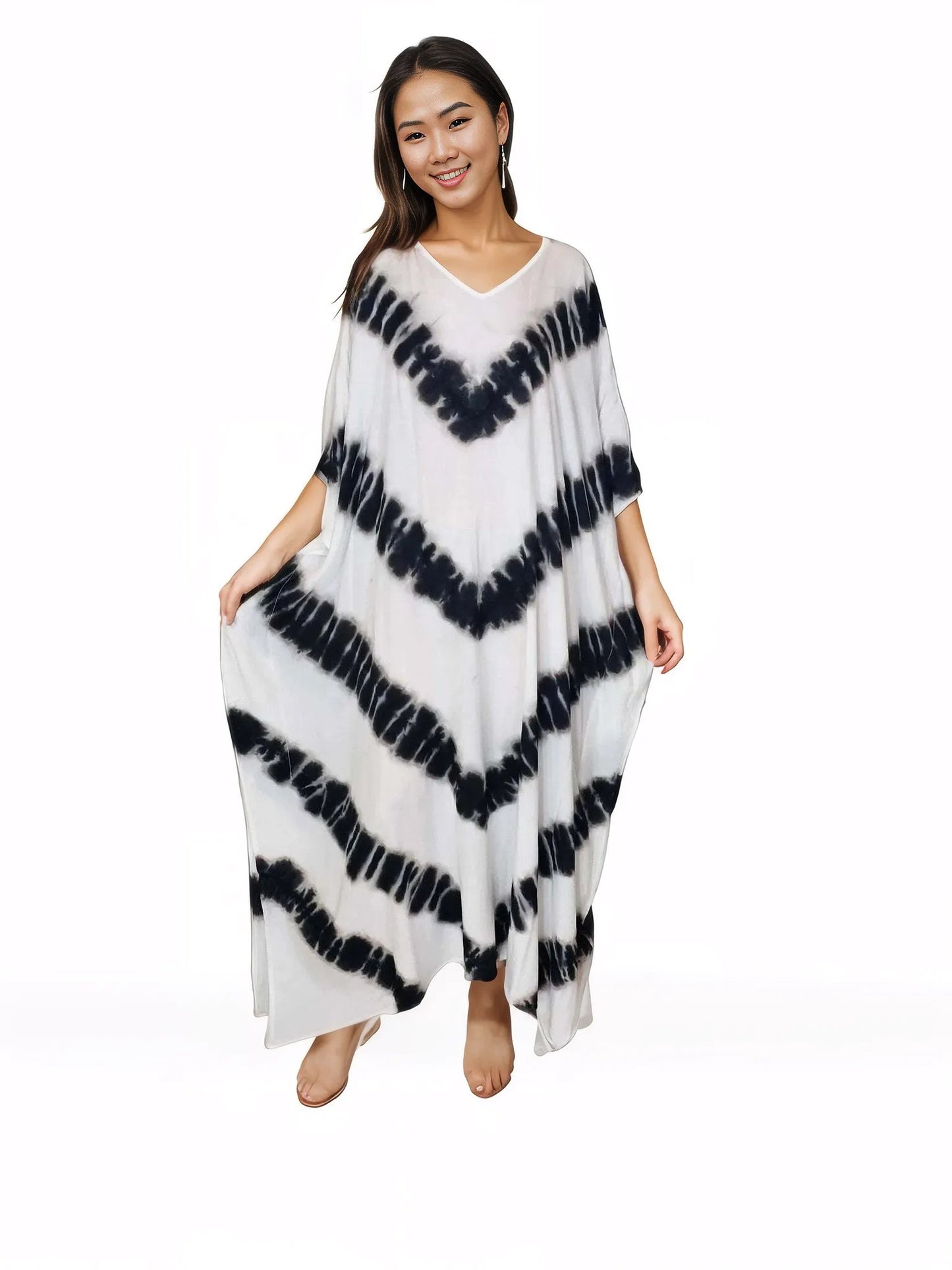 Boho Raw Stripes Black and White Dress