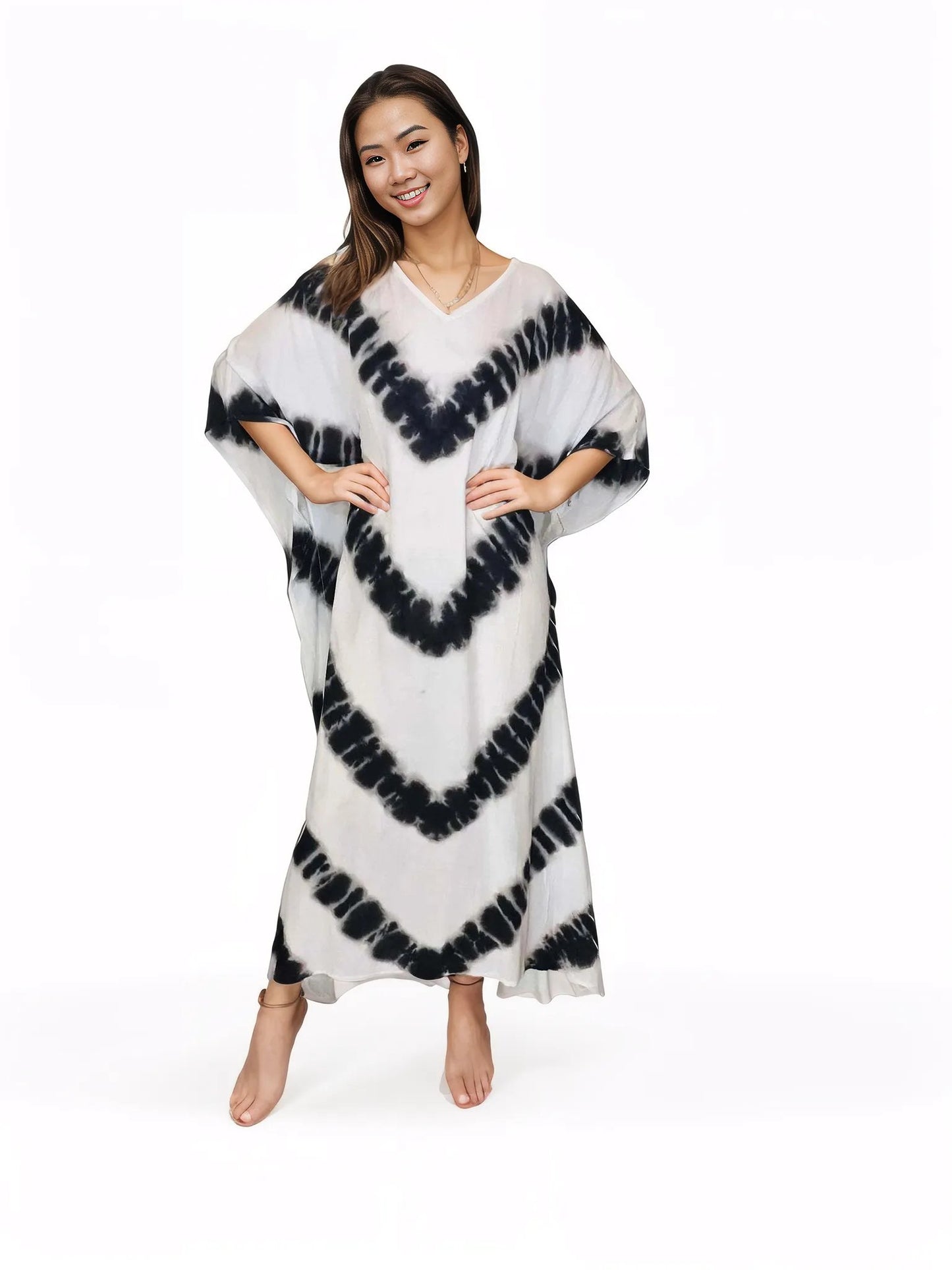 Boho Raw Stripes Black and White Dress