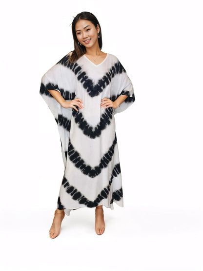 Boho Raw Stripes Black and White Dress