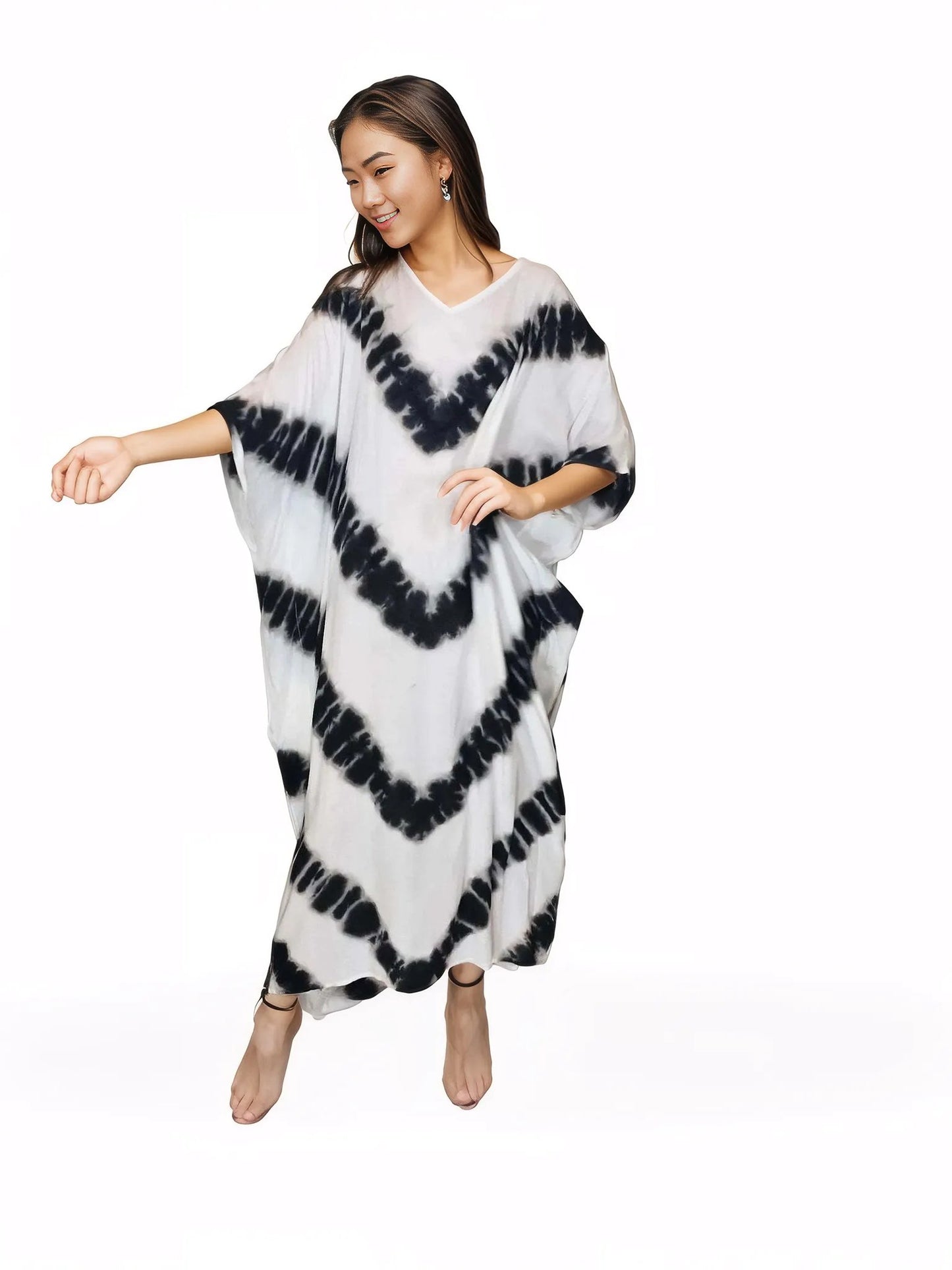 Boho Raw Stripes Black and White Dress