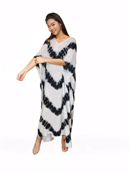 Boho Raw Stripes Black and White Dress