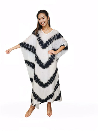 Boho Raw Stripes Black and White Dress