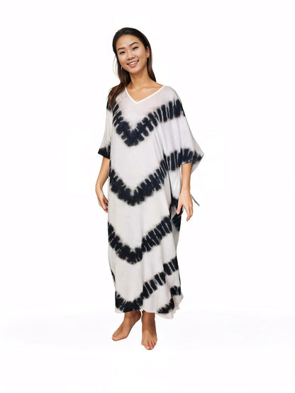 Boho Raw Stripes Black and White Dress