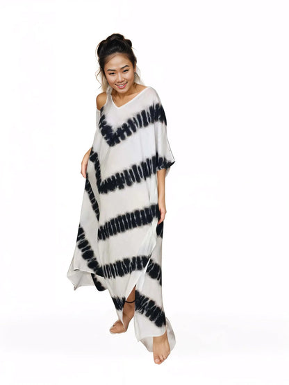 Boho Raw Stripes Black and White Dress