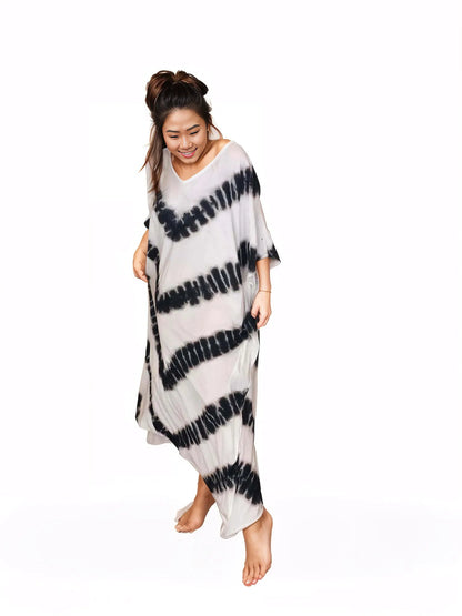 Boho Raw Stripes Black and White Dress