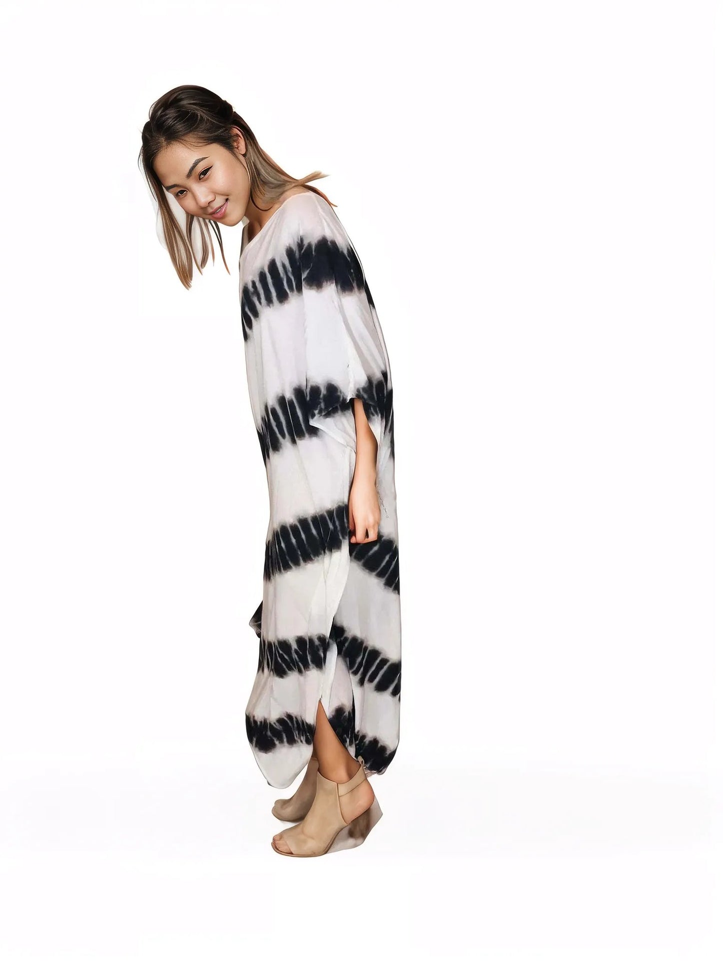 Boho Raw Stripes Black and White Dress