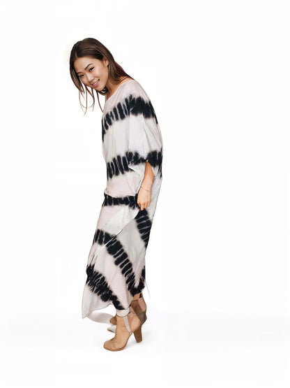 Boho Raw Stripes Black and White Dress