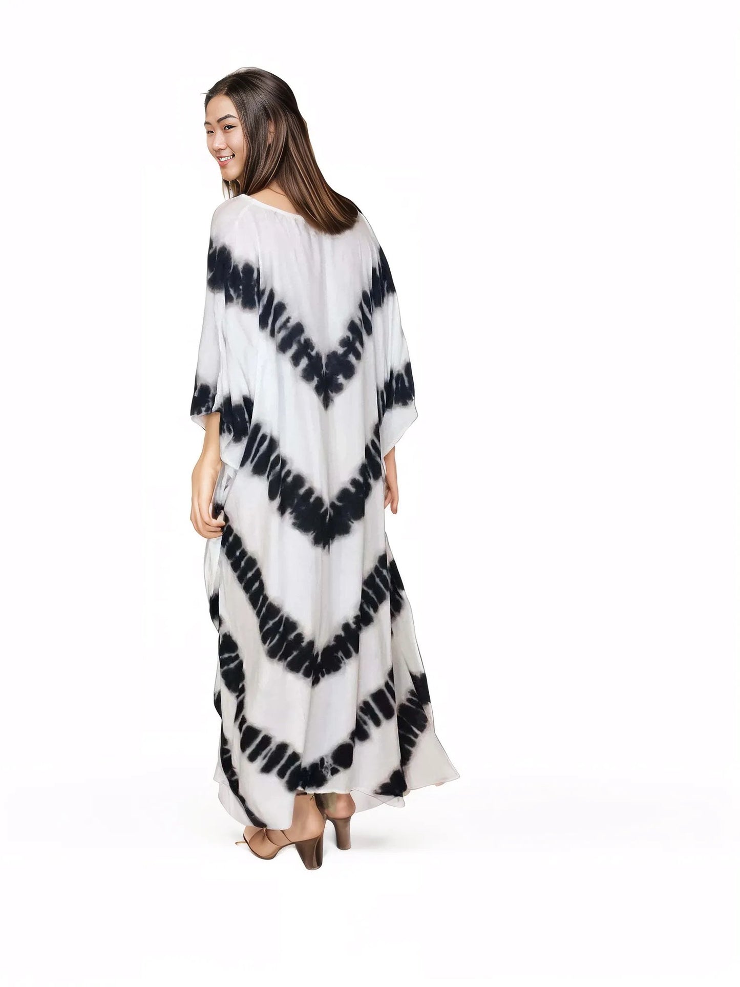 Boho Raw Stripes Black and White Dress