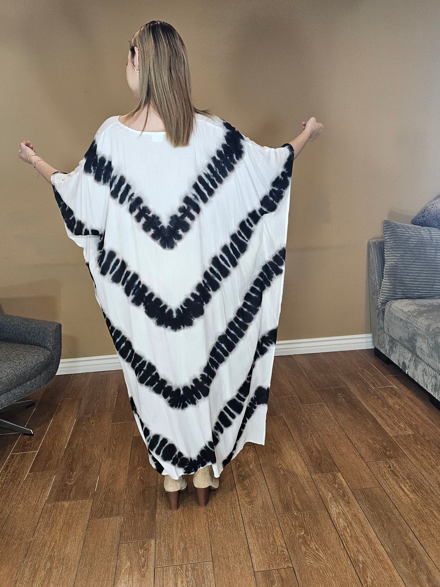 Boho Raw Stripes Black and White Dress