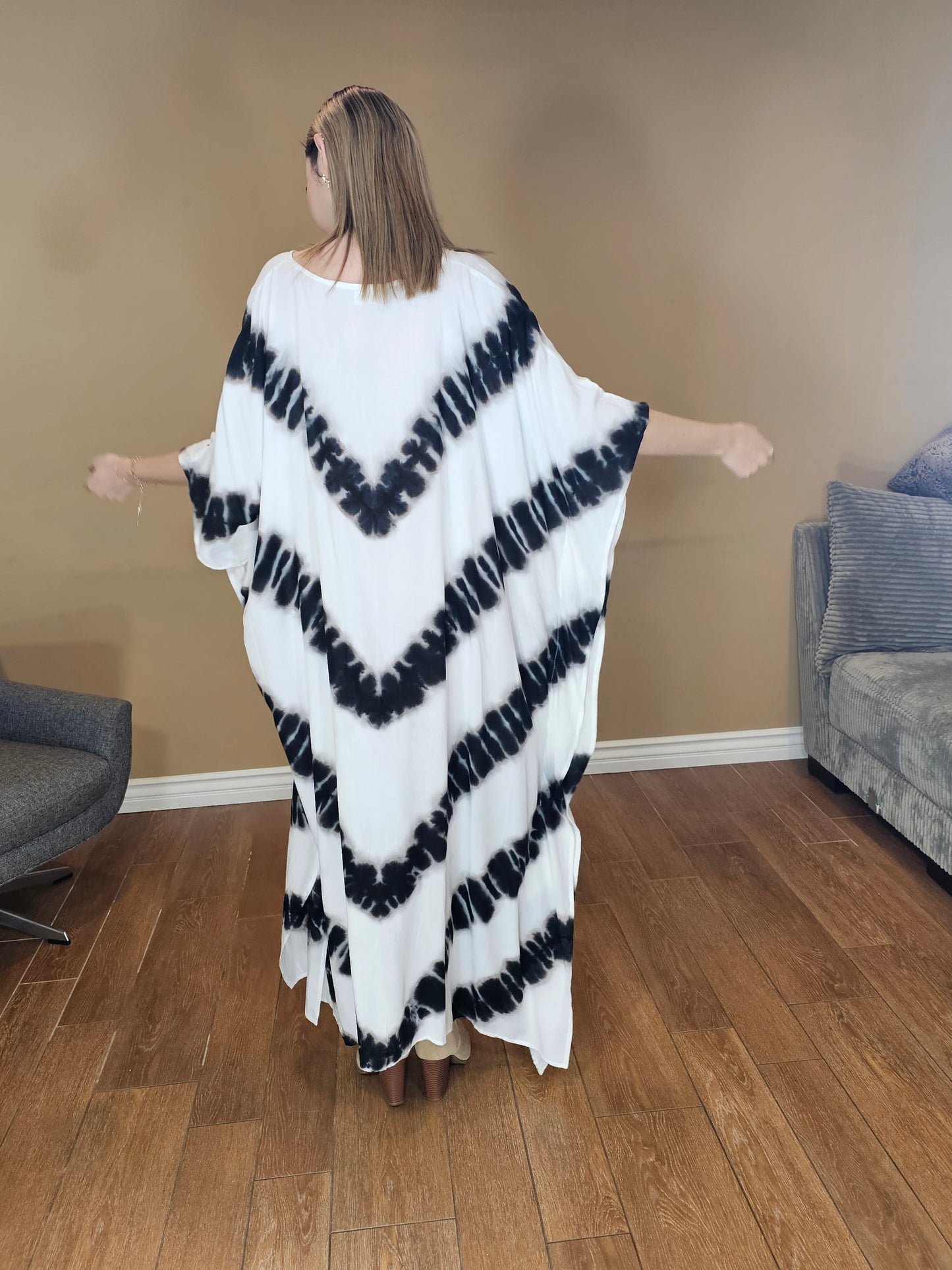 Boho Raw Stripes Black and White Dress