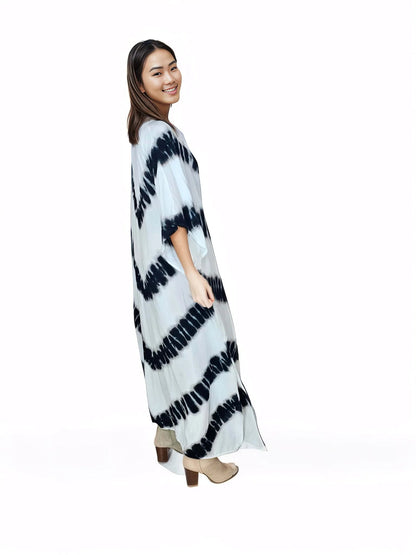 Boho Raw Stripes Black and White Dress