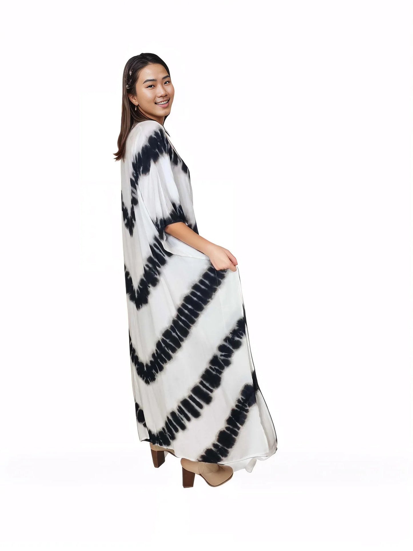 Boho Raw Stripes Black and White Dress