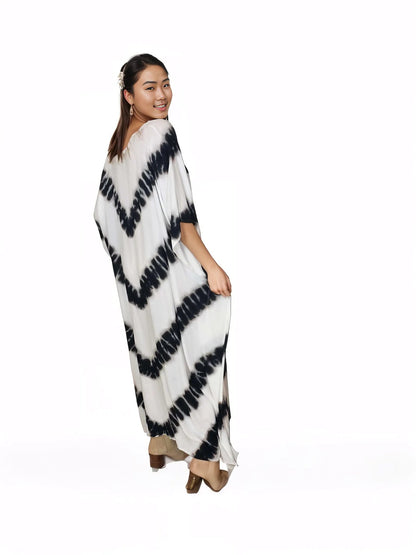 Boho Raw Stripes Black and White Dress