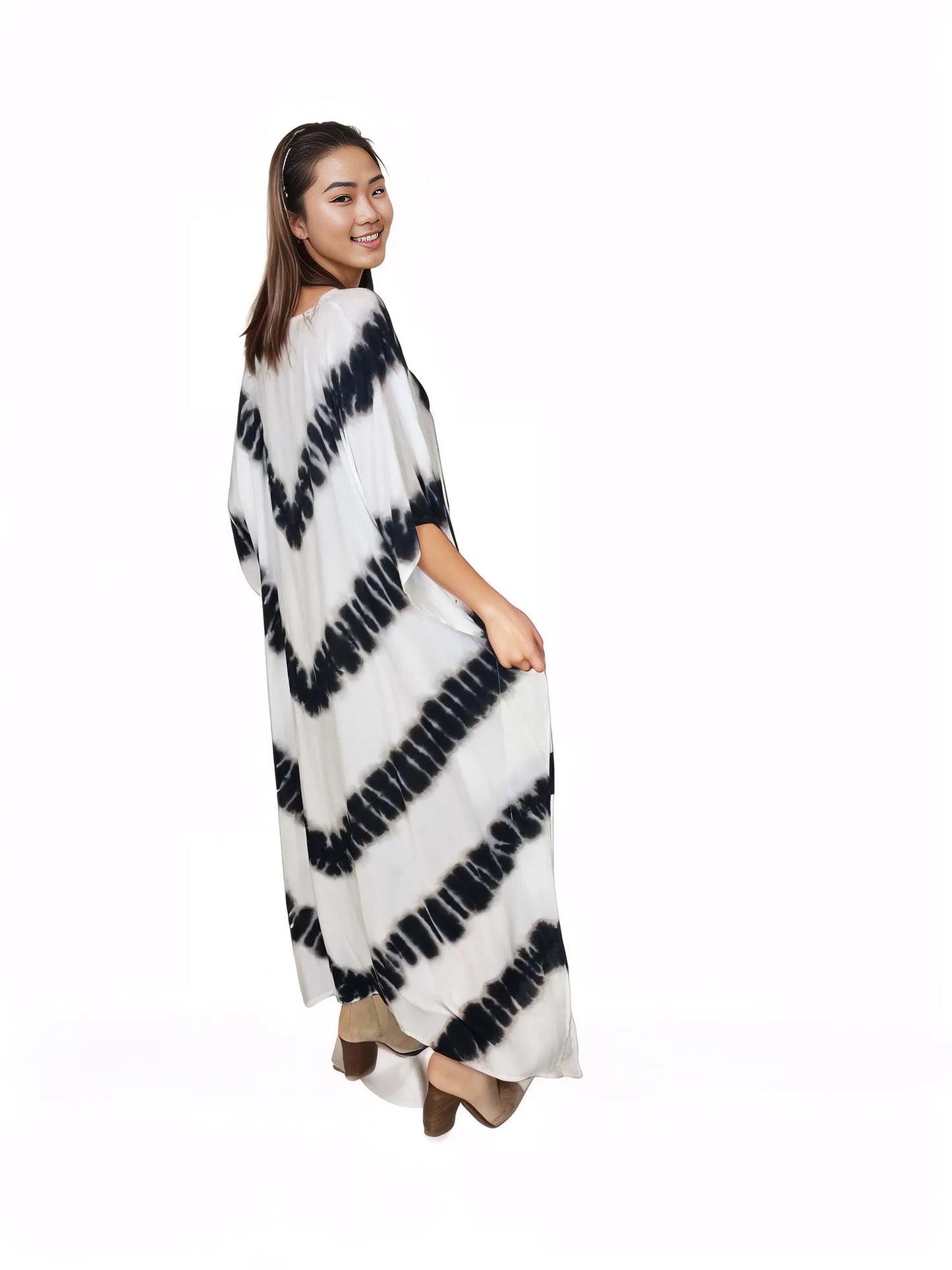 Boho Raw Stripes Black and White Dress