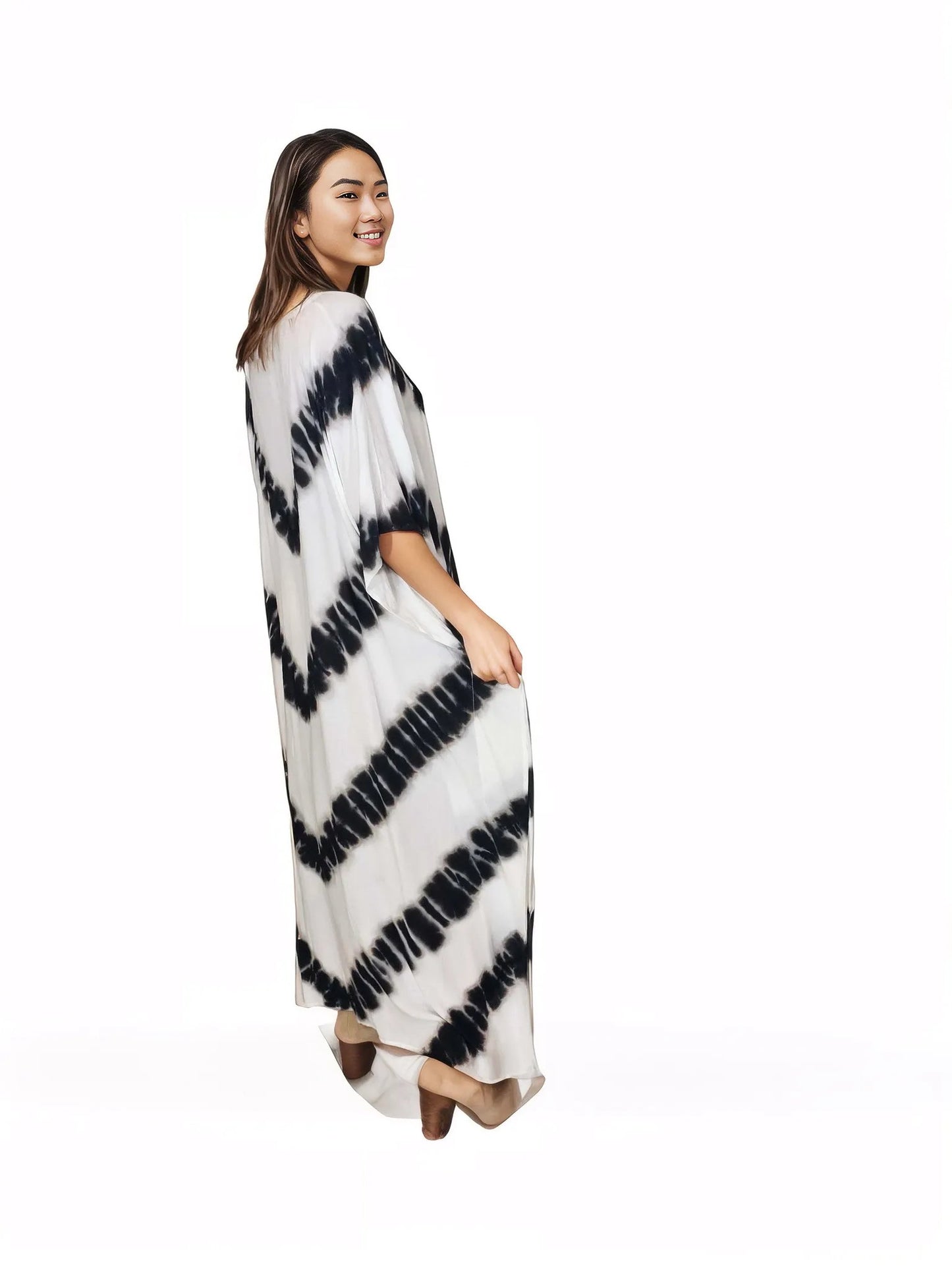 Boho Raw Stripes Black and White Dress