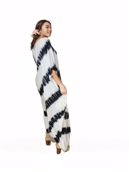 Boho Raw Stripes Black and White Dress