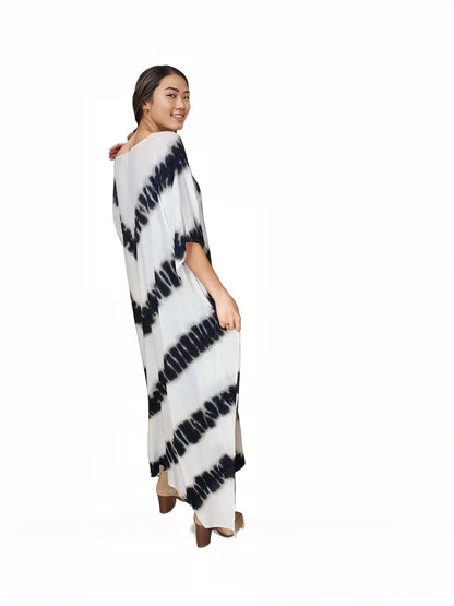 Boho Raw Stripes Black and White Dress