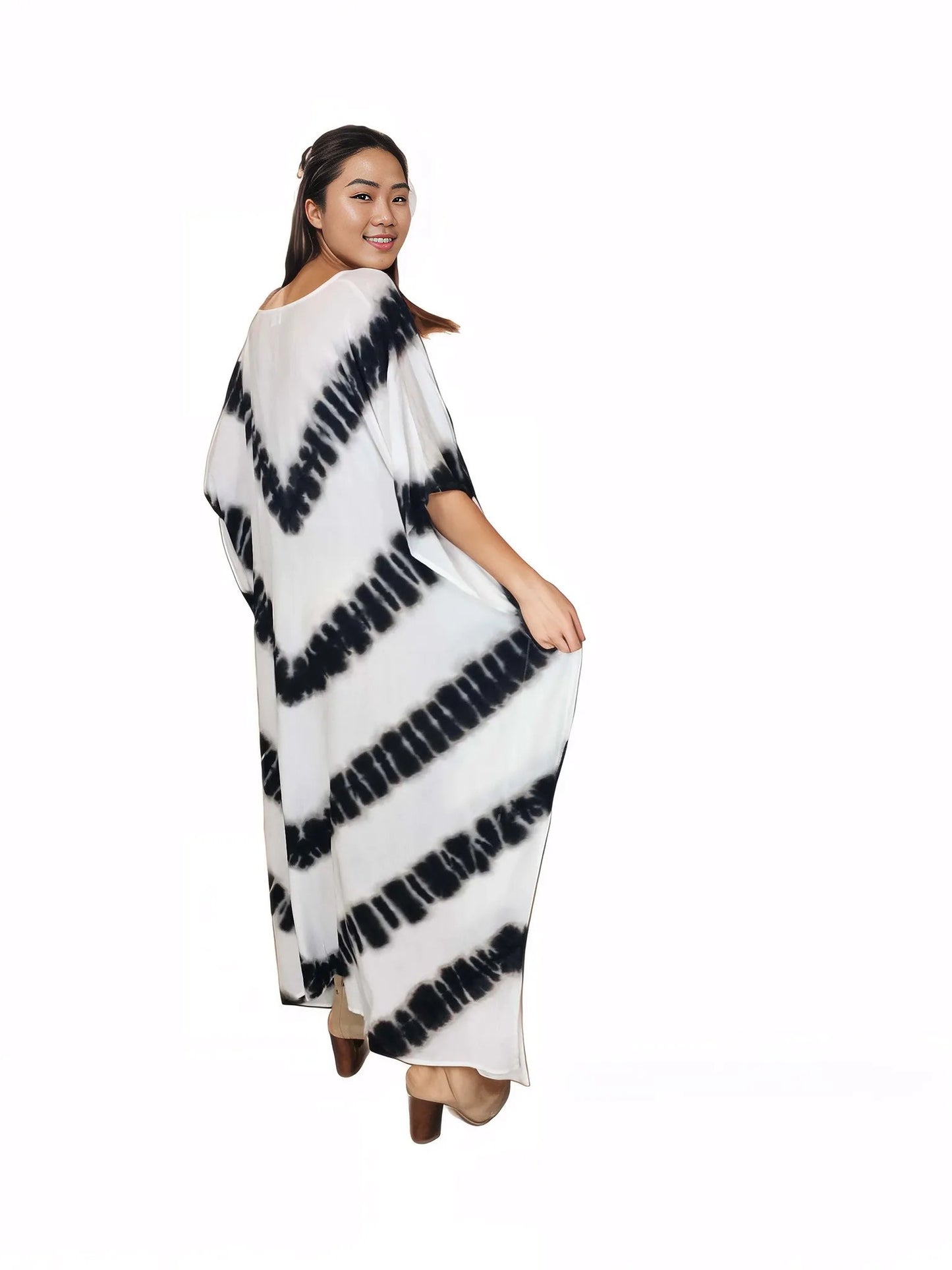 Boho Raw Stripes Black and White Dress