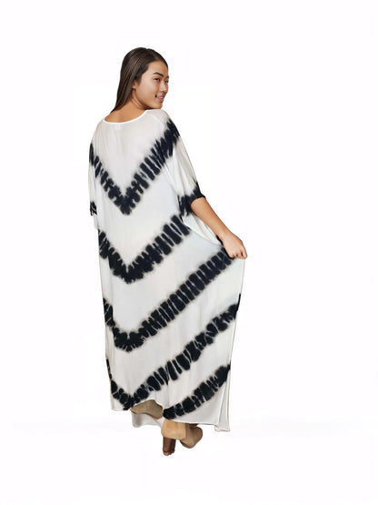 Boho Raw Stripes Black and White Dress