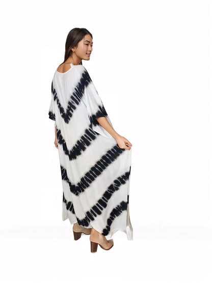 Boho Raw Stripes Black and White Dress