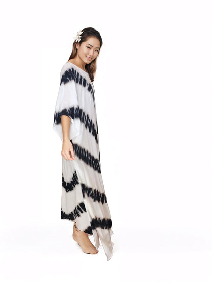 Boho Raw Stripes Black and White Dress