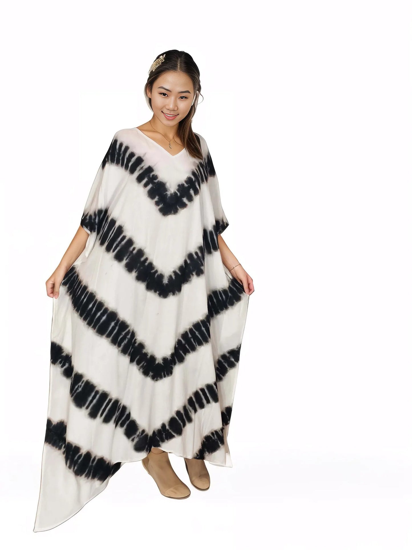 Boho Raw Stripes Black and White Dress