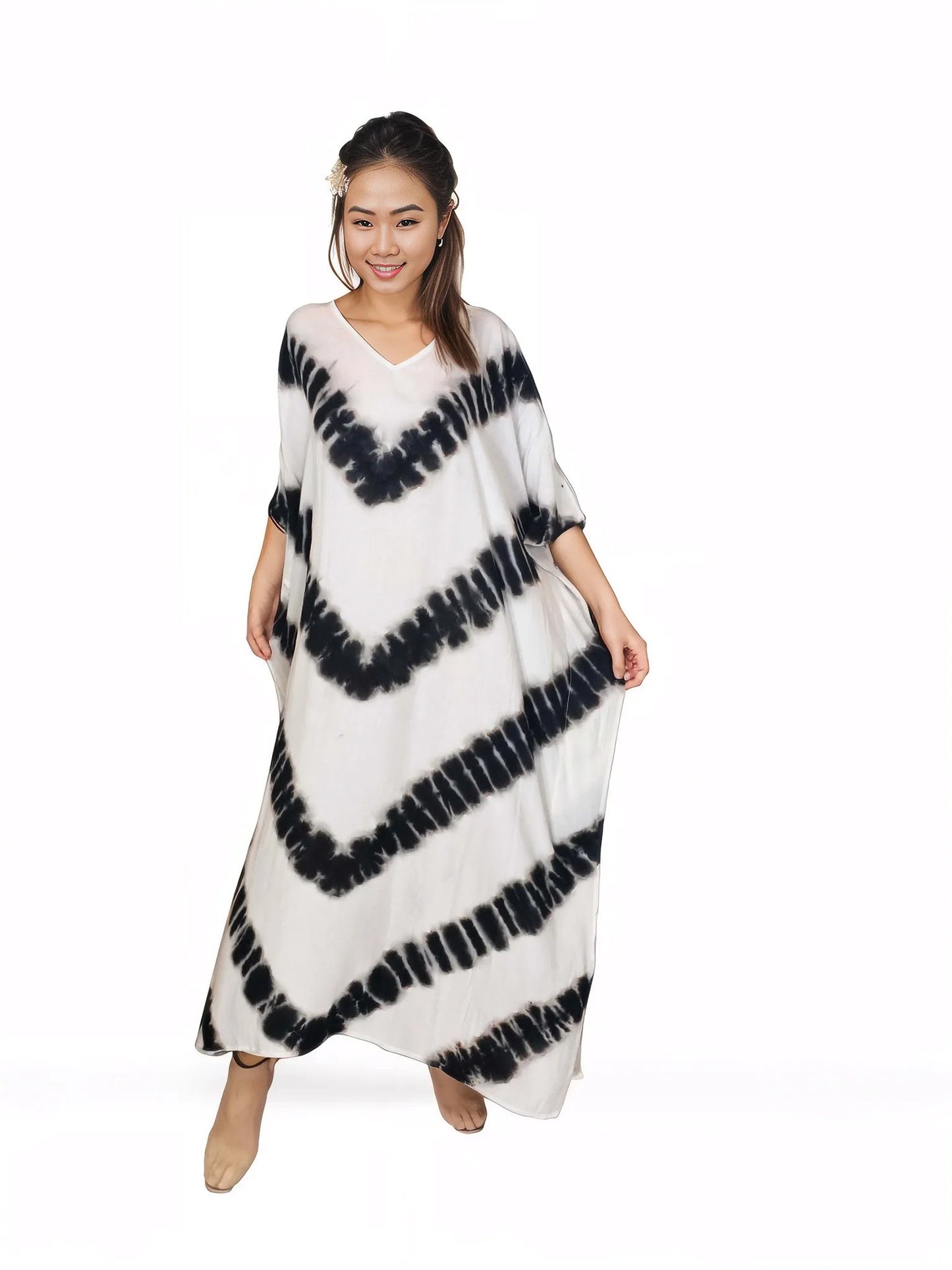 Boho Raw Stripes Black and White Dress