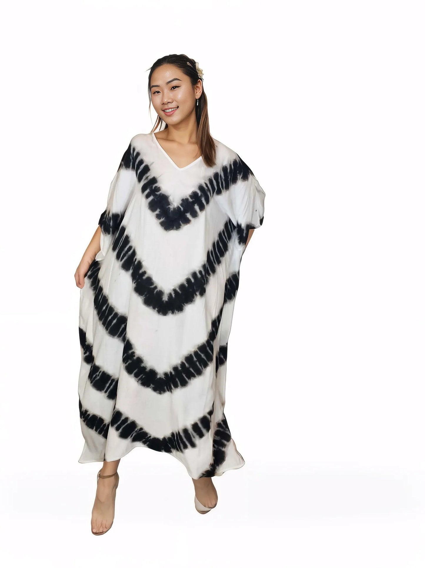 Boho Raw Stripes Black and White Dress