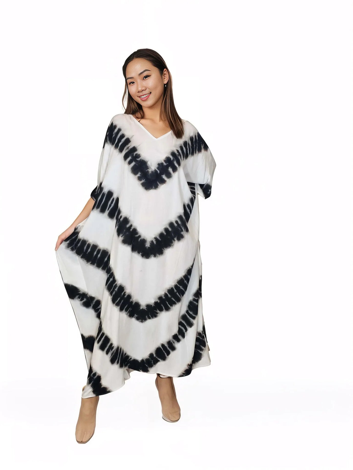 Boho Raw Stripes Black and White Dress