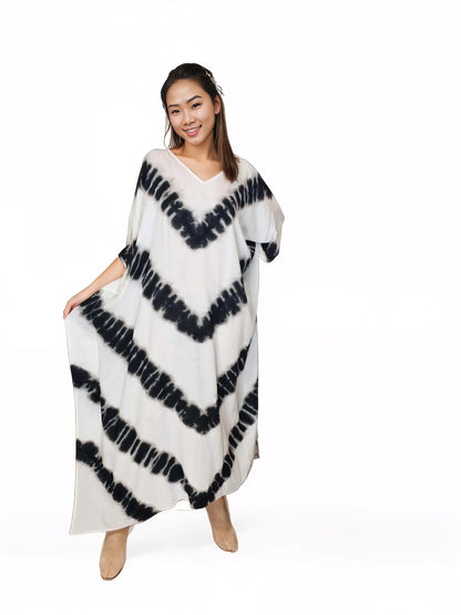 Boho Raw Stripes Black and White Dress