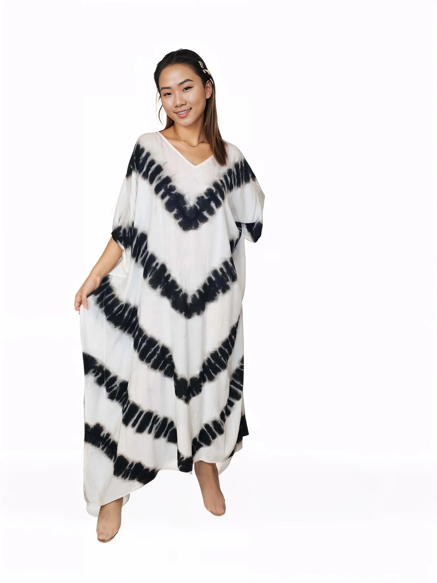 Boho Raw Stripes Black and White Dress