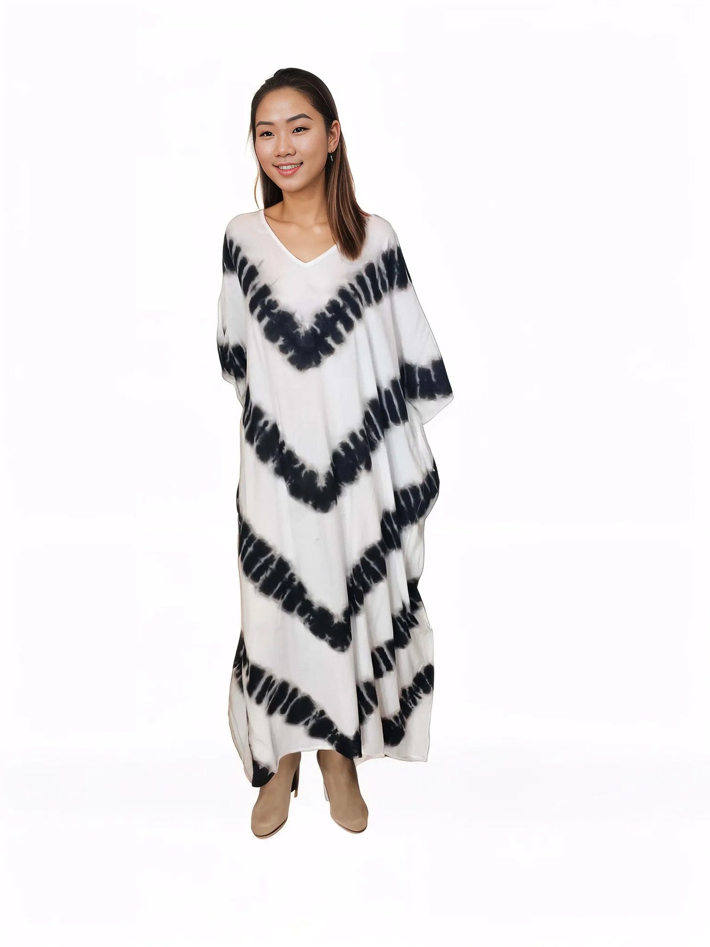 Boho Raw Stripes Black and White Dress