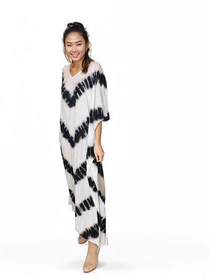 Boho Raw Stripes Black and White Dress