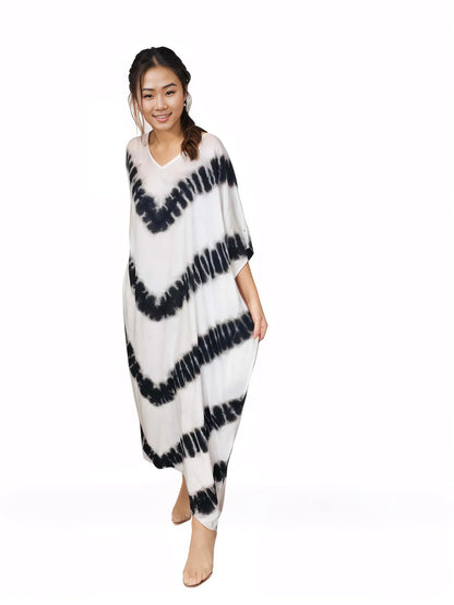 Boho Raw Stripes Black and White Dress