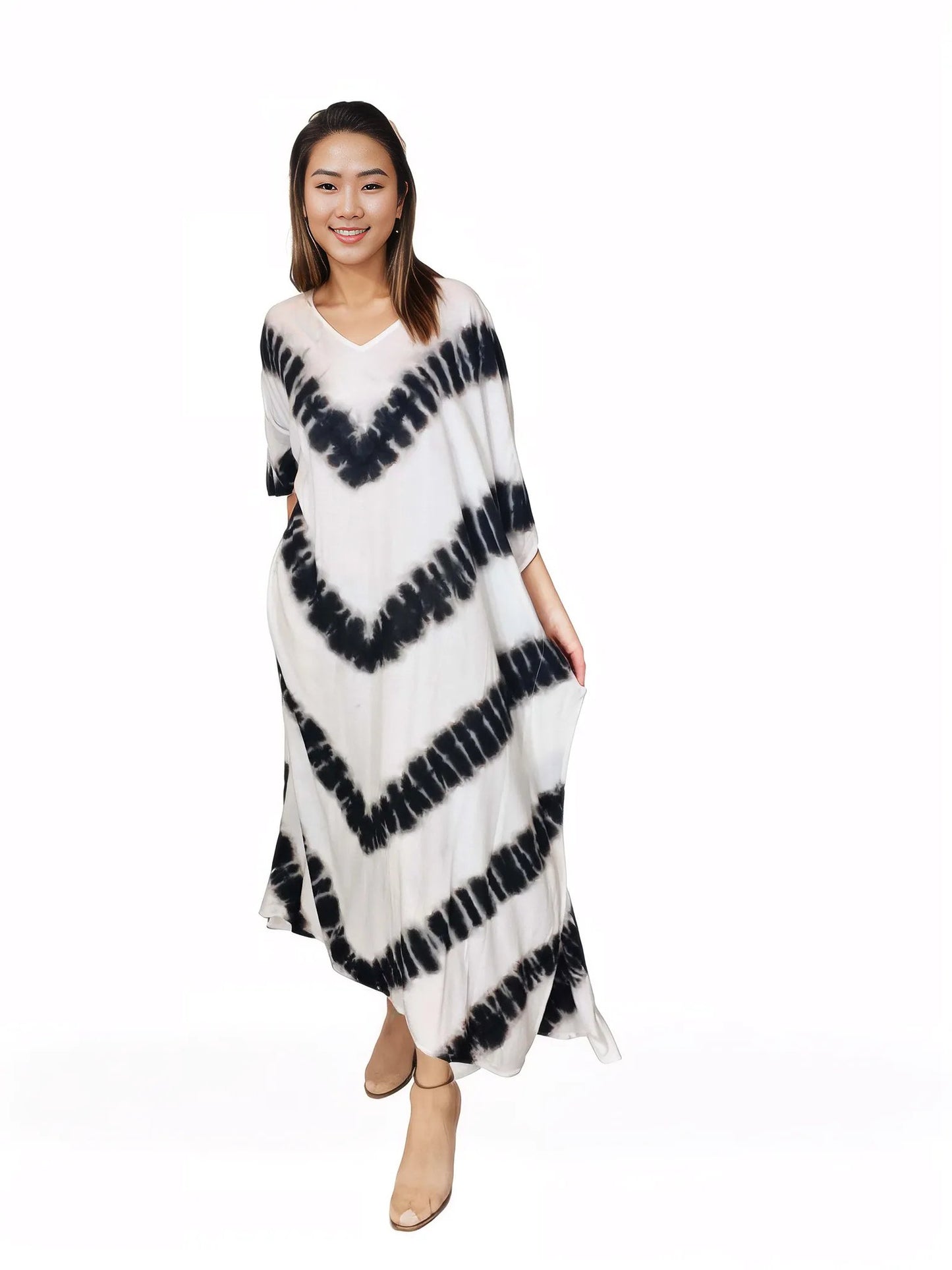 Boho Raw Stripes Black and White Dress