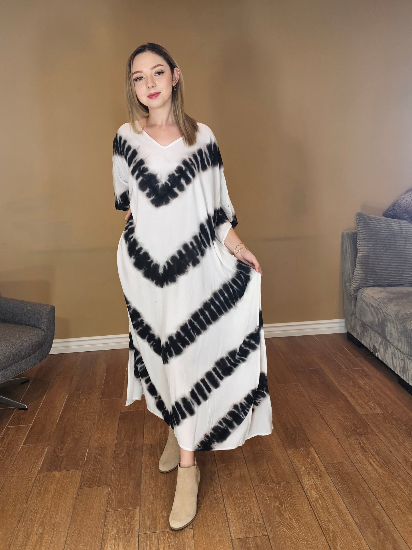 Boho Raw Stripes Black and White Dress