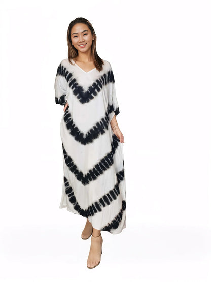 Boho Raw Stripes Black and White Dress