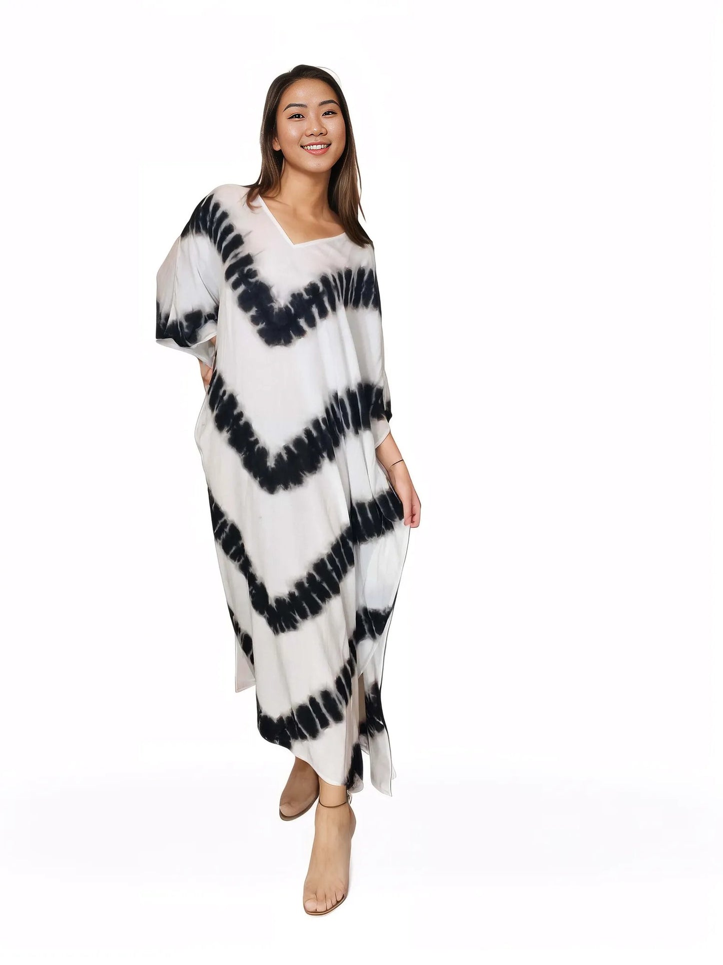 Boho Raw Stripes Black and White Dress